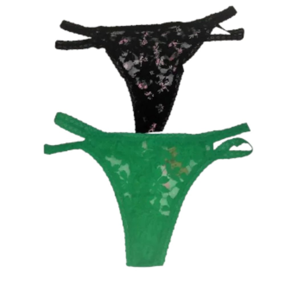 PINK VICTORIA'S SECRET LACE STRAPPY THONG UNDERWEAR 2 PACK SIZE M